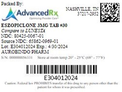 Eszopiclone 3mg Tab Qty 30 Ndc 80425 0067
